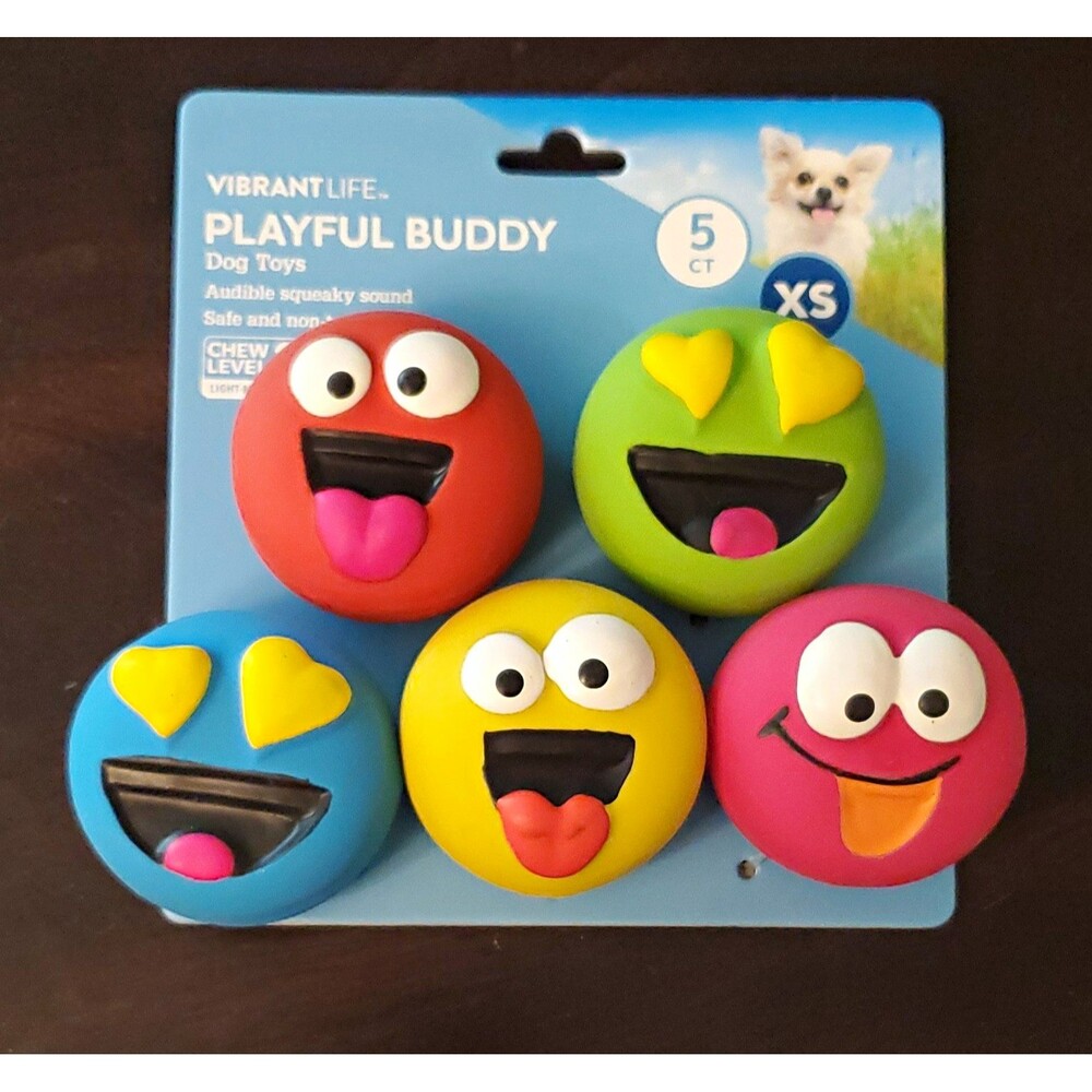 Vibrant Life Playful Buddy XS Squeaky Rubber Dog Toy Set, 5 Count